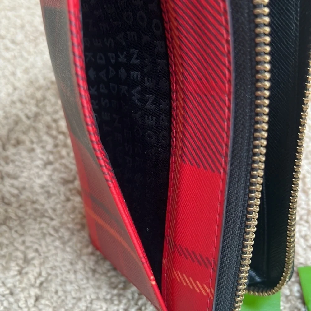 NWT! KATE SPADE Neda Newbury lane printed plaid red wallet.